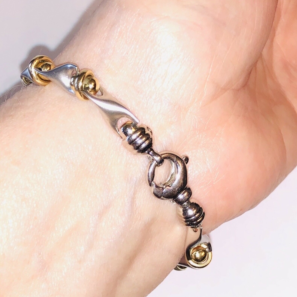 14 Kt White & Yellow Solid Gold Link Bracelet - Picture 4 of 9